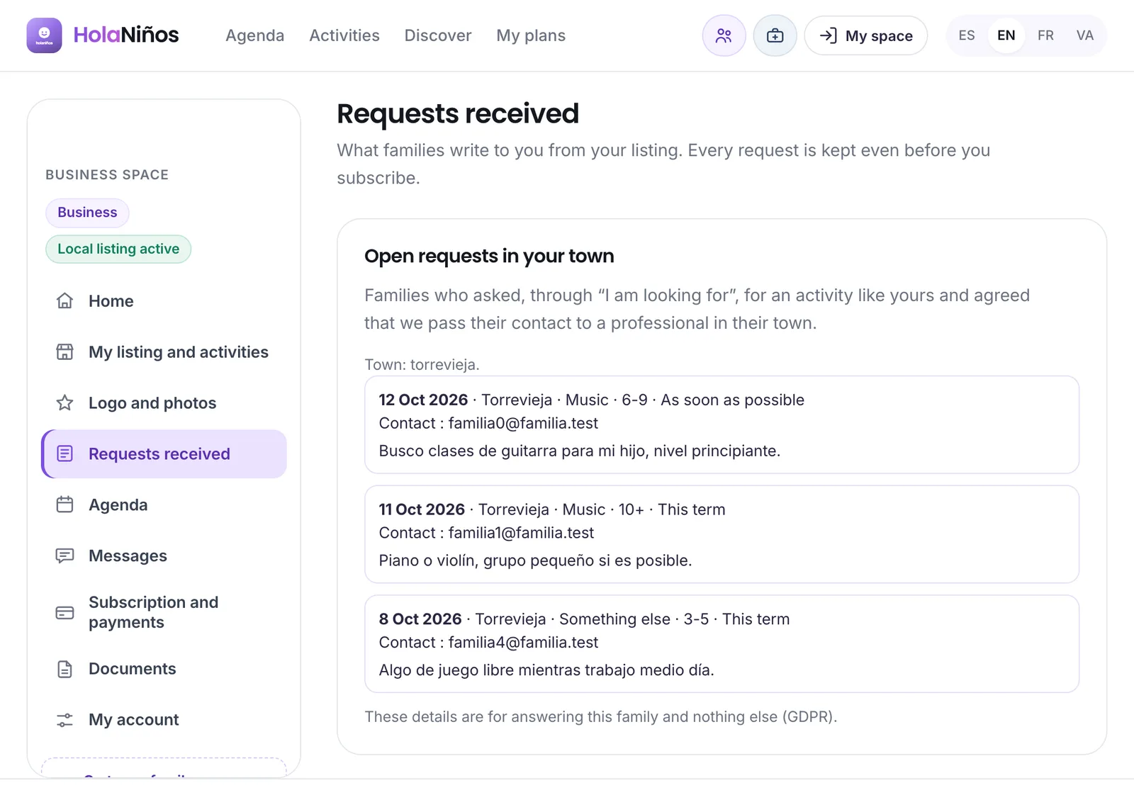 Open requests from the town