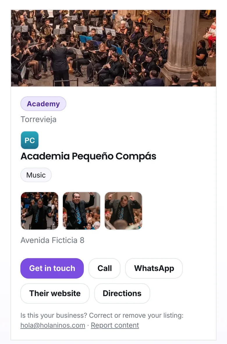 A listing with the Call, WhatsApp and Website buttons