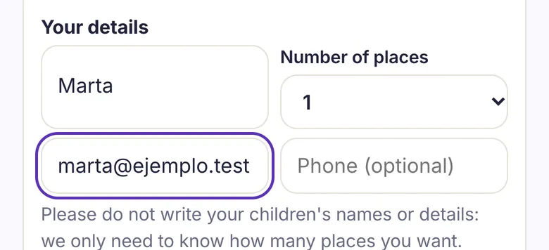 The enrolment form: only the parent and the number of places