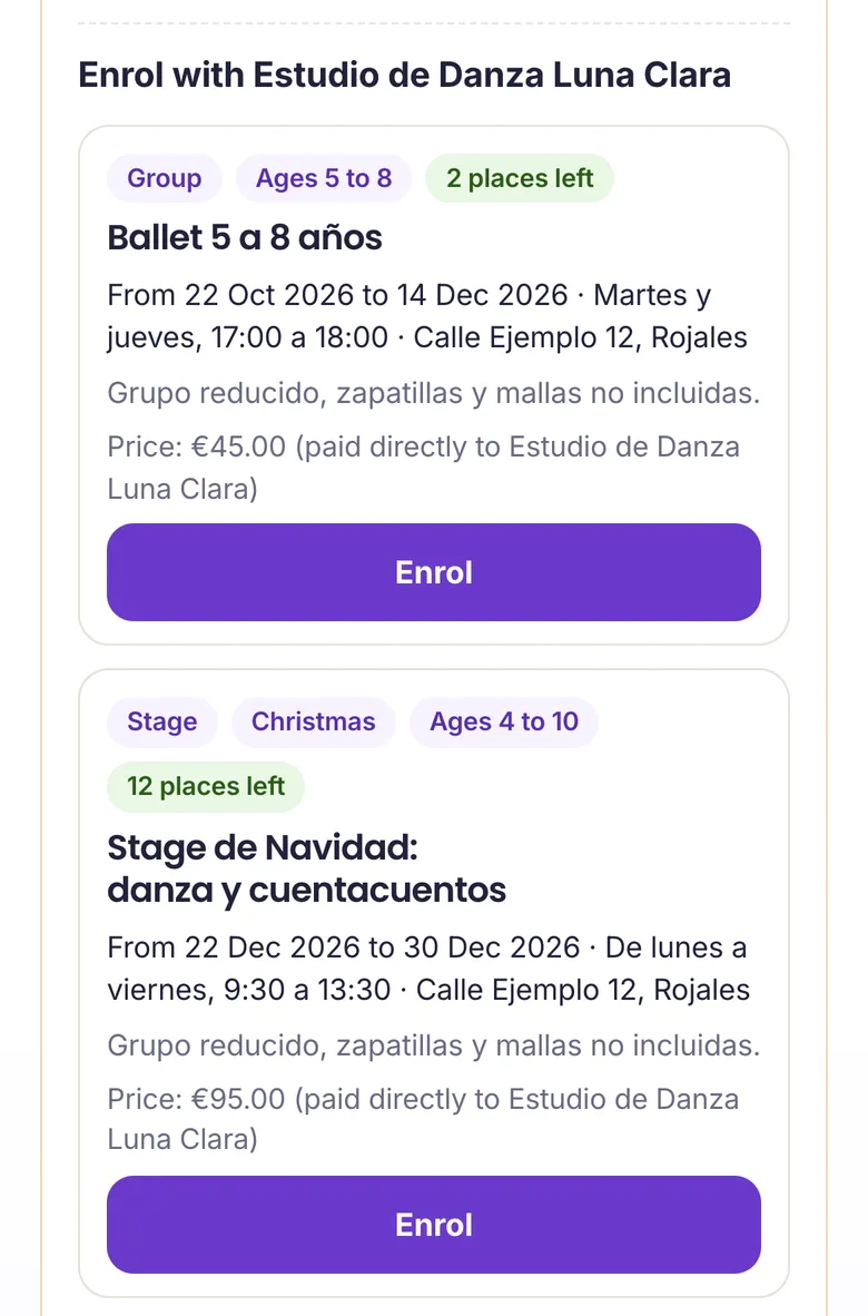 A group and a stage of a dance school, with the free places