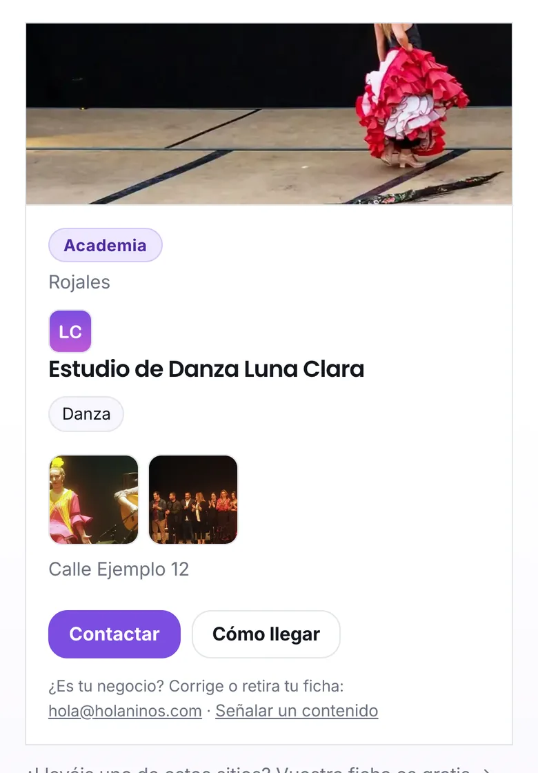 Una ficha con logo y fotos en el directorio