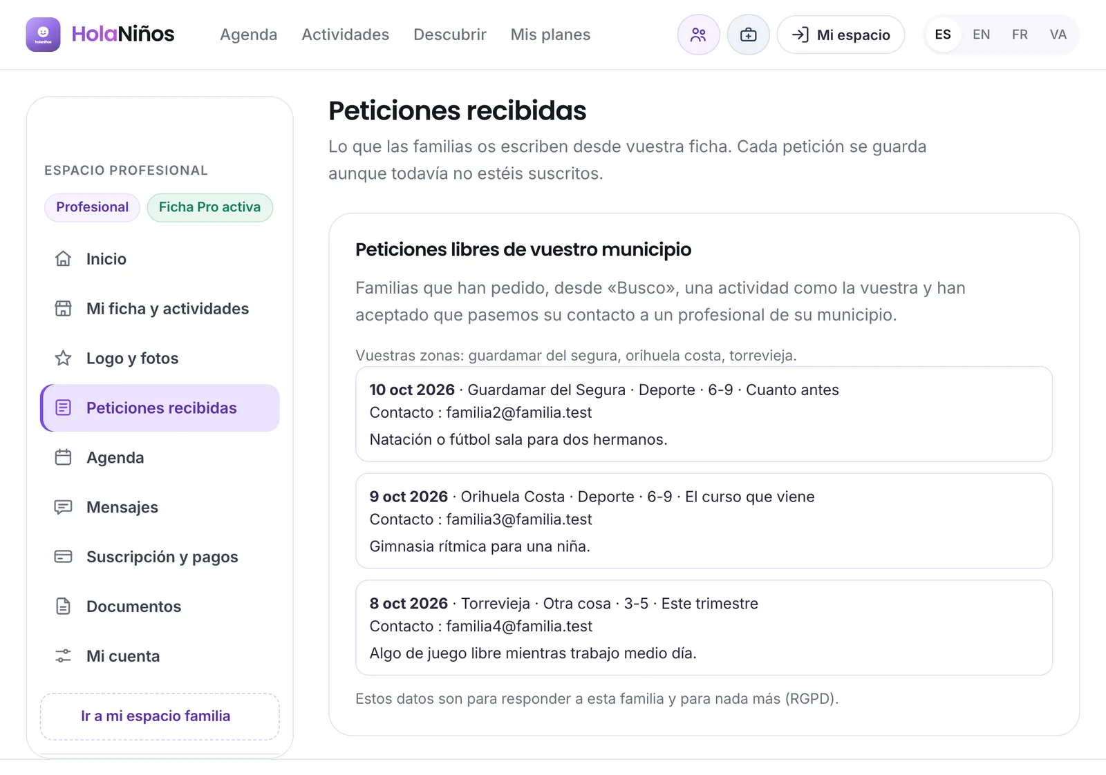 Las peticiones libres de varias zonas