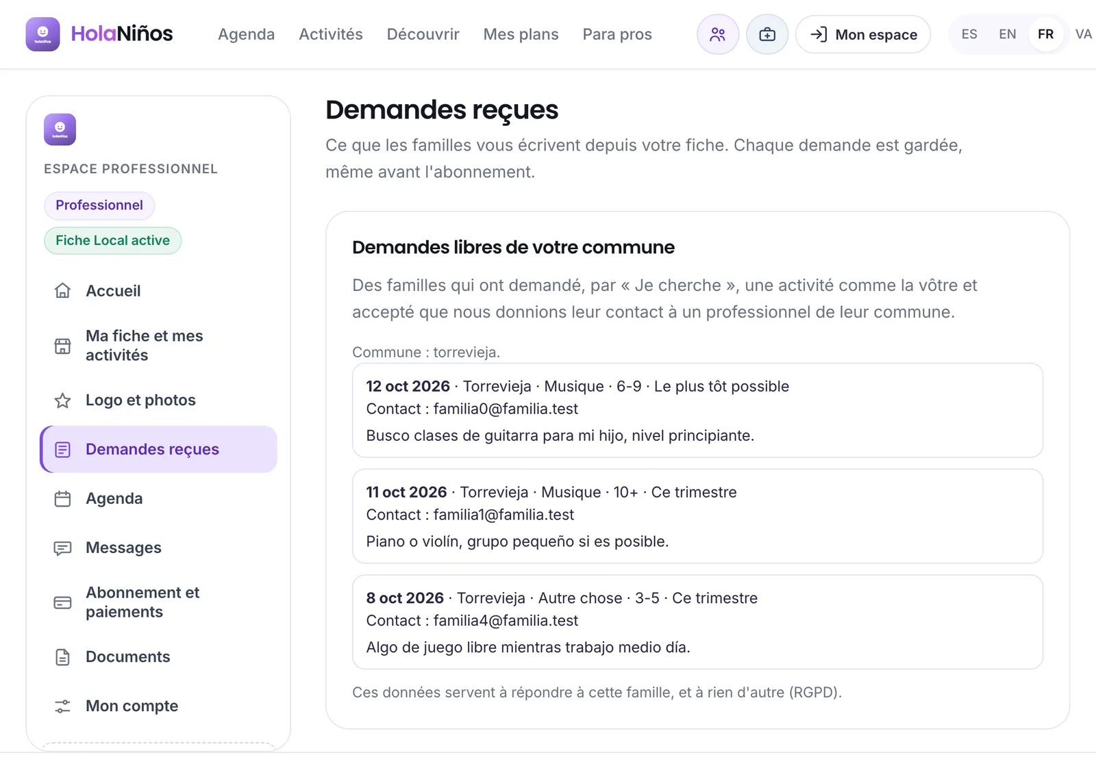 Les demandes libres de la commune