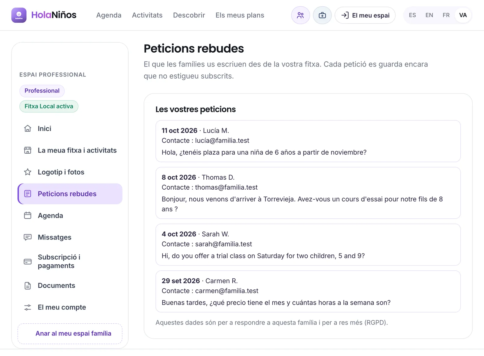 Les peticions rebudes, a l'espai professional